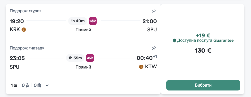 Орієнтовні рейси Wizz Air Краків — Спліт — Катовіце